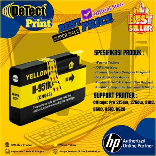 Catridge Tinta Compatible HP 951XL Yellow Printer Officejet Pro 215dw, 276dw, 8100, 8600, 8610, 8620
