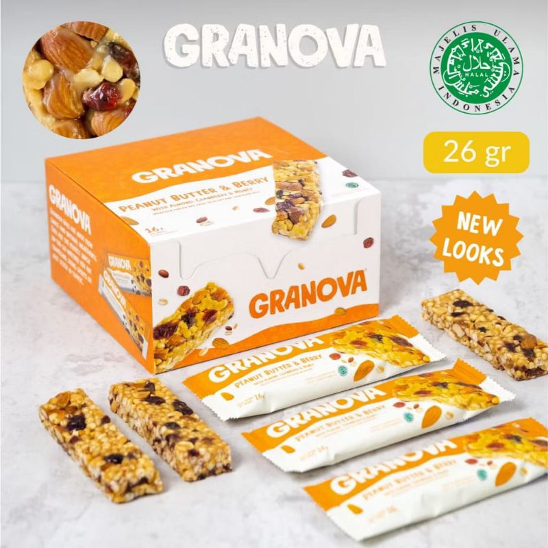 

Granova - Snackbar 26gr x 16 pcs ( Rasa Original , Peanut Butter & Berry / Selai Kacang & Buah Beri , Nuts & Chocolate / Kacang & Coklat ) - Cemilan Sehat