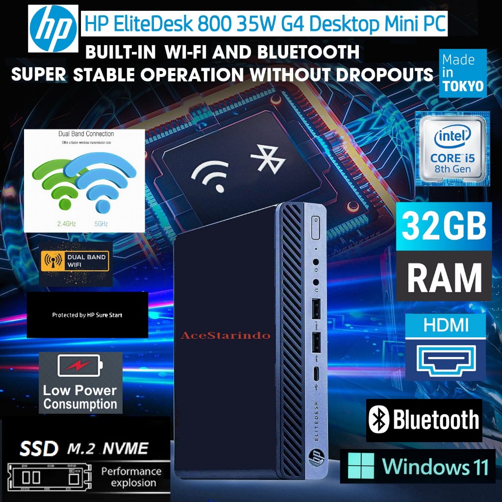 Micro Mini PC HP EliteDesk 600 / 800 G4 G3 Tiny PC Core i7 / Core i5  with Dual Band Wifi & Bluetoot