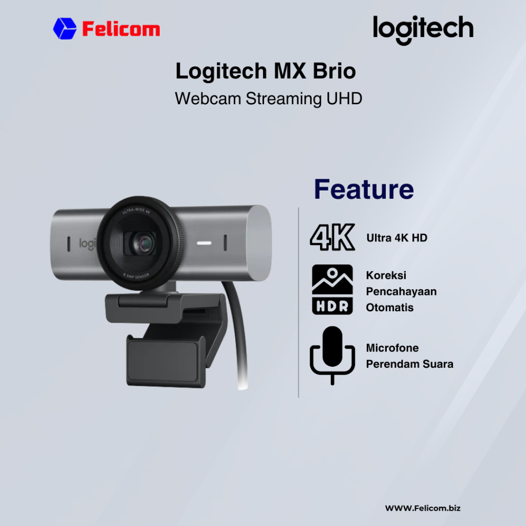 Logitech MX Brio Webcam Streaming UHD 4K,1080p 60FPS, Noise-Cancelling