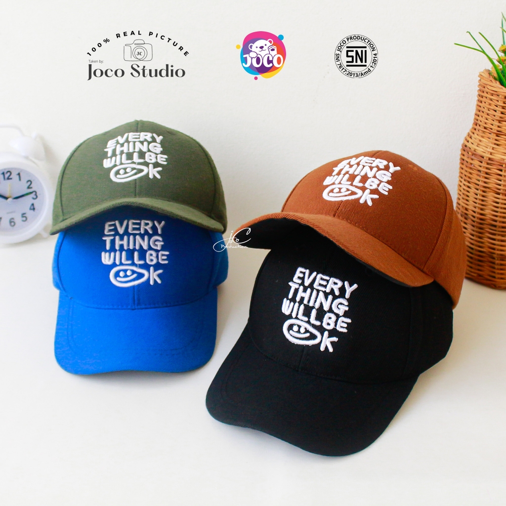 Jocoproduction - Topi Anak Fashion Baseball Unisex Premium 3 - 7 Tahun Bordir Everything Will Be Ok