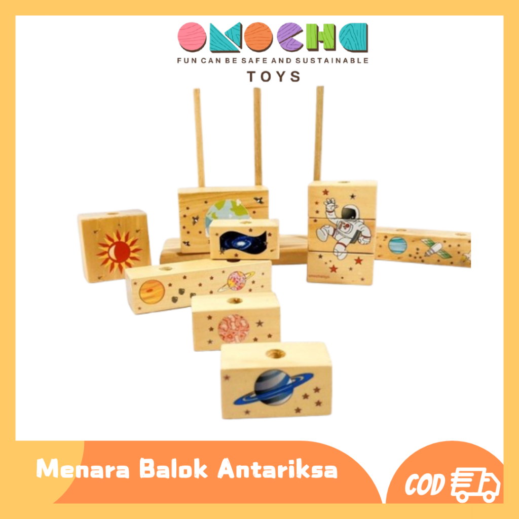 Omocha Toys - Menara Balok Antariksa Mainan Kayu Susun Luar Angkasa