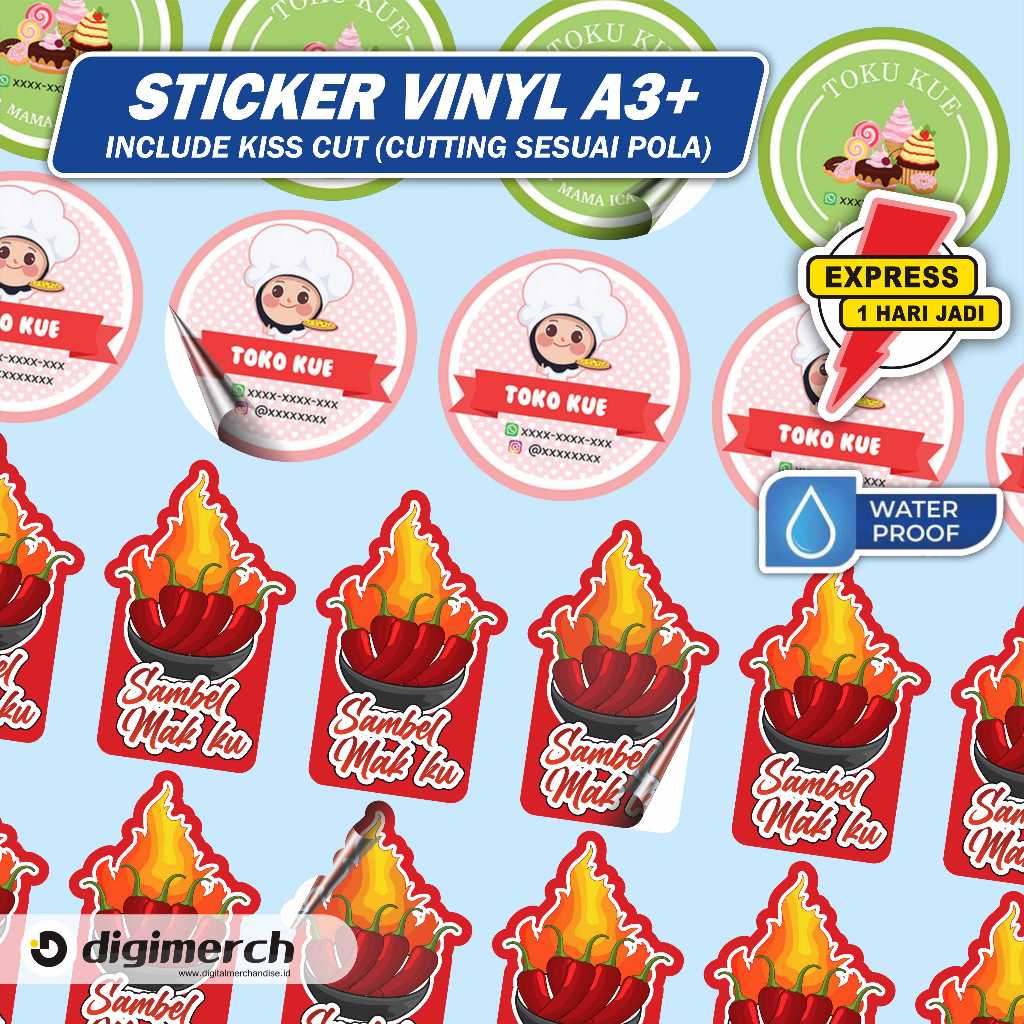 

STIKER LABEL MAKANAN ANTI AIR | STIKER KEMASAN VINYL A3+ CUTTING KISS CUT