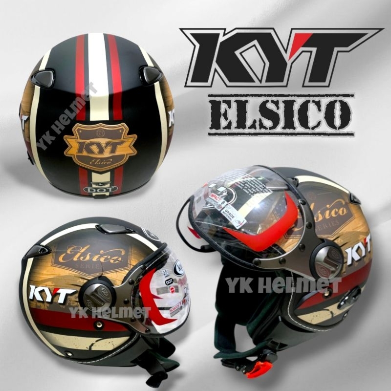 KYT ELSICO MOTIF #4 Cream black dof single visor - helm Kyt elsico corak - helm pilot