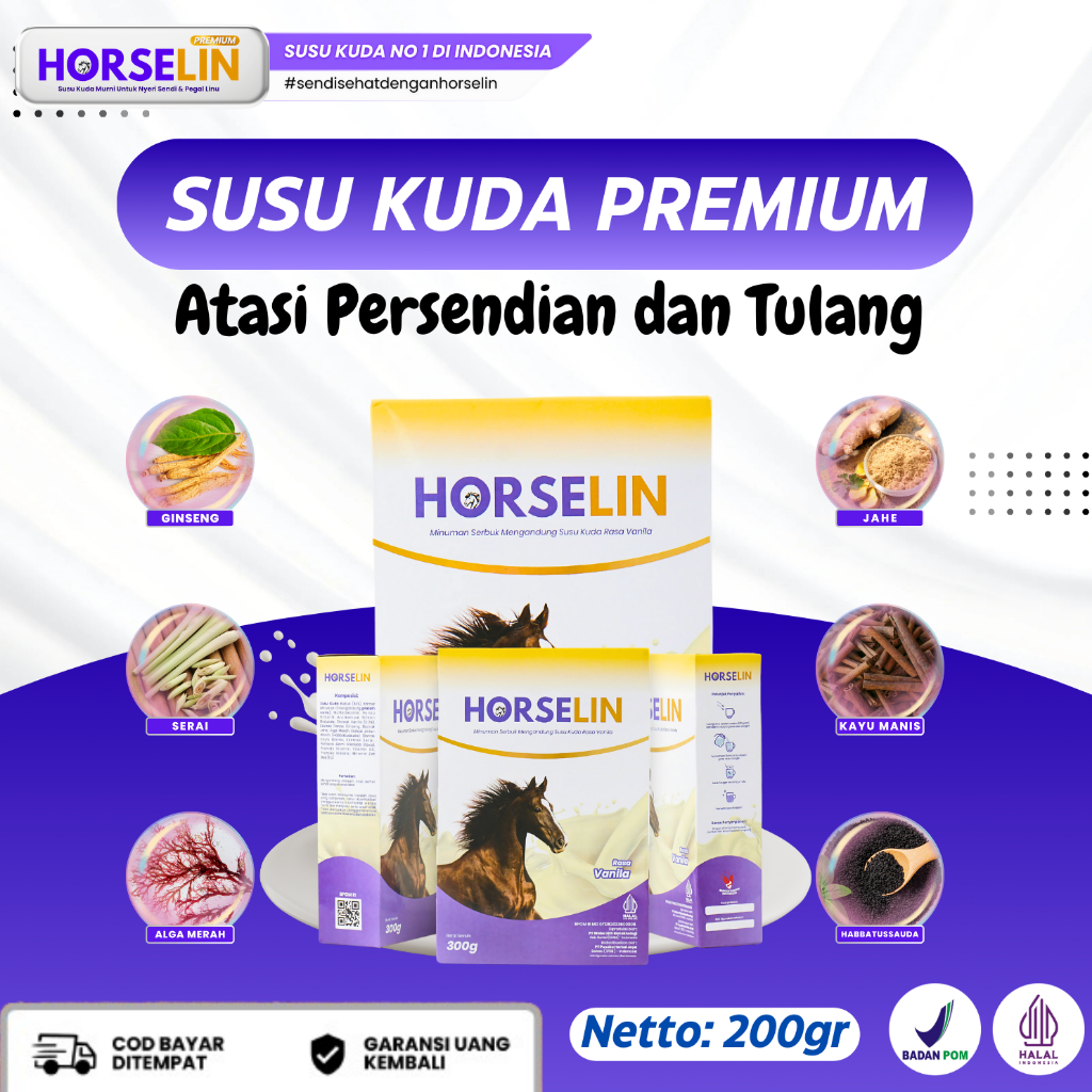 

Horselin Susu Kuda Liar Premium Asli Sumbawa Atasi Nyeri Sendi Tulang dan Otot Original 200GR 4 BOX