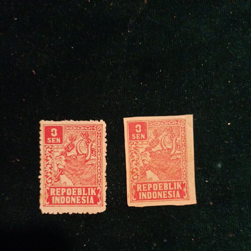 

Stamp Prangko Repoeblik Indonesia Masa Revolusi Th.1946, prangko "Memperingati 1 tahun Kemerdekaan