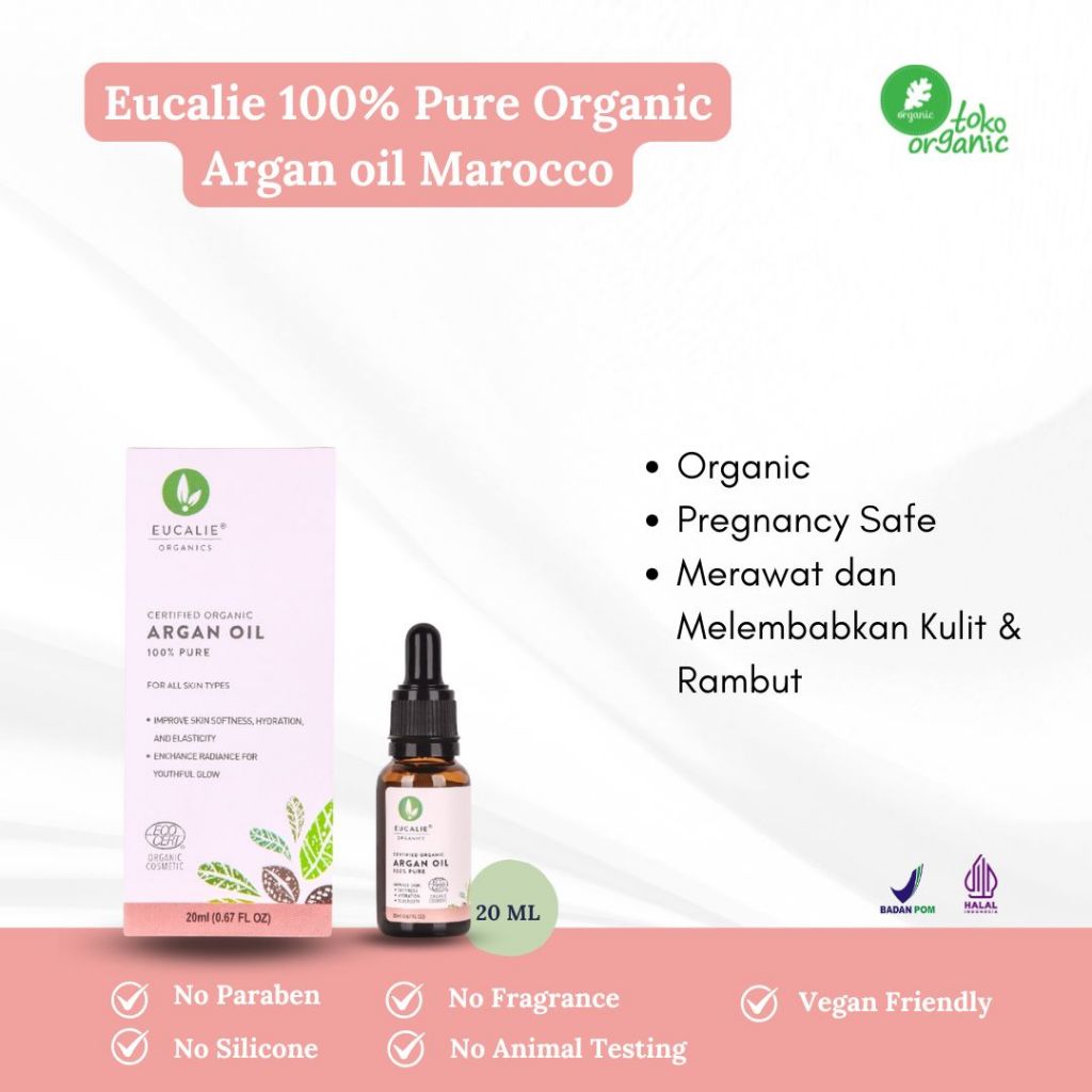 Eucalie Pure Argan Oil (20ML) Argan Oil Serum Wajah, Argan Oil untuk Kesehatan Rambut, Argan Oil Org