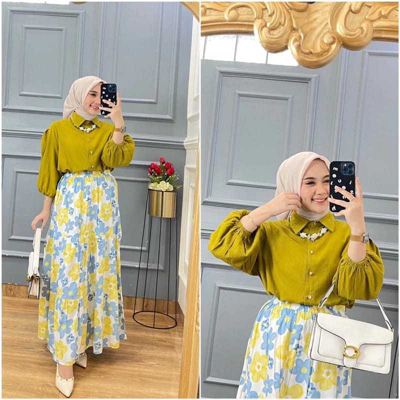 One Set Rok Havel Rayon Kringkel/Setelan Rok cewek/Set Rok Wanita Termurah Dan Terlaris