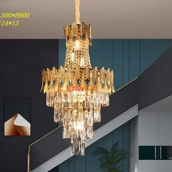 Lampu hias kristal bulu merak mas mewah elegan dekor ruangan tamu, pertemuan, resto, cafe, studio XD