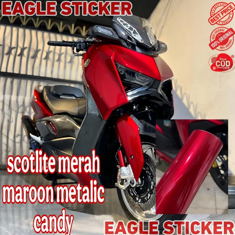 Sticker motor merah maroon candy metalik stiker motor merah candy skotlet merah candy sticker scotli