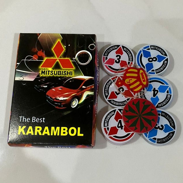Biji Karambol Tebal 3 mm Motif Mitsubishi / Random | Koin Krambol Satu Lapis Original | Keping Keram