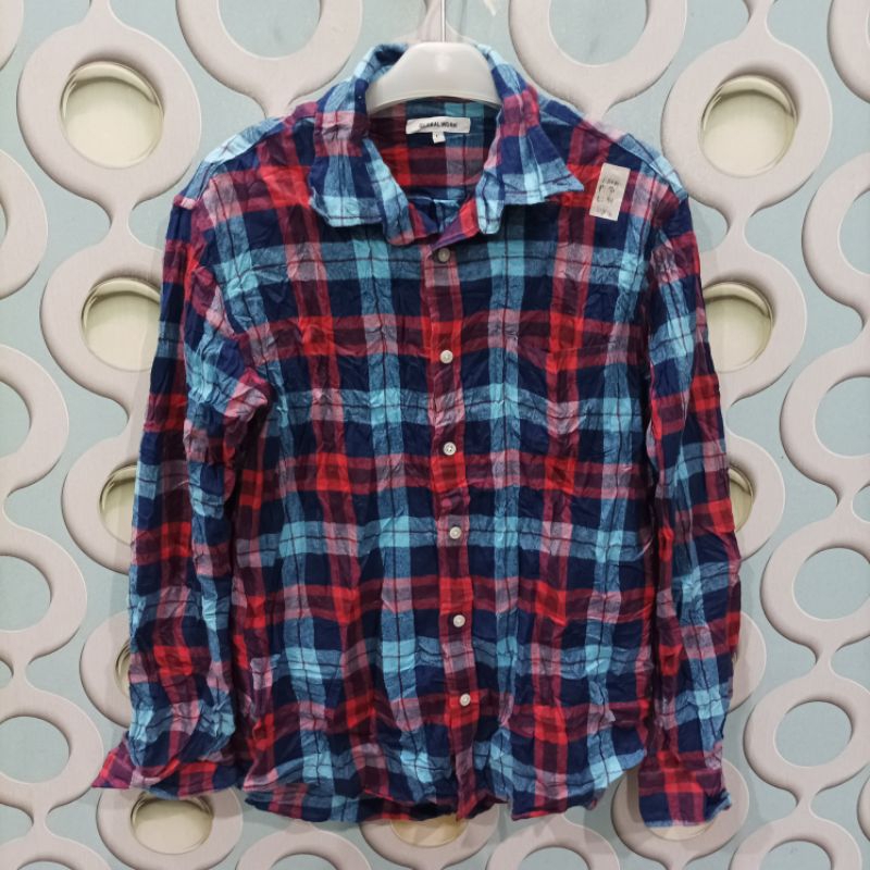 KEMEJA FLANNEL PRIA SECOND GLOBAL WORK ORIGINAL SIZE L FIT M NZC023