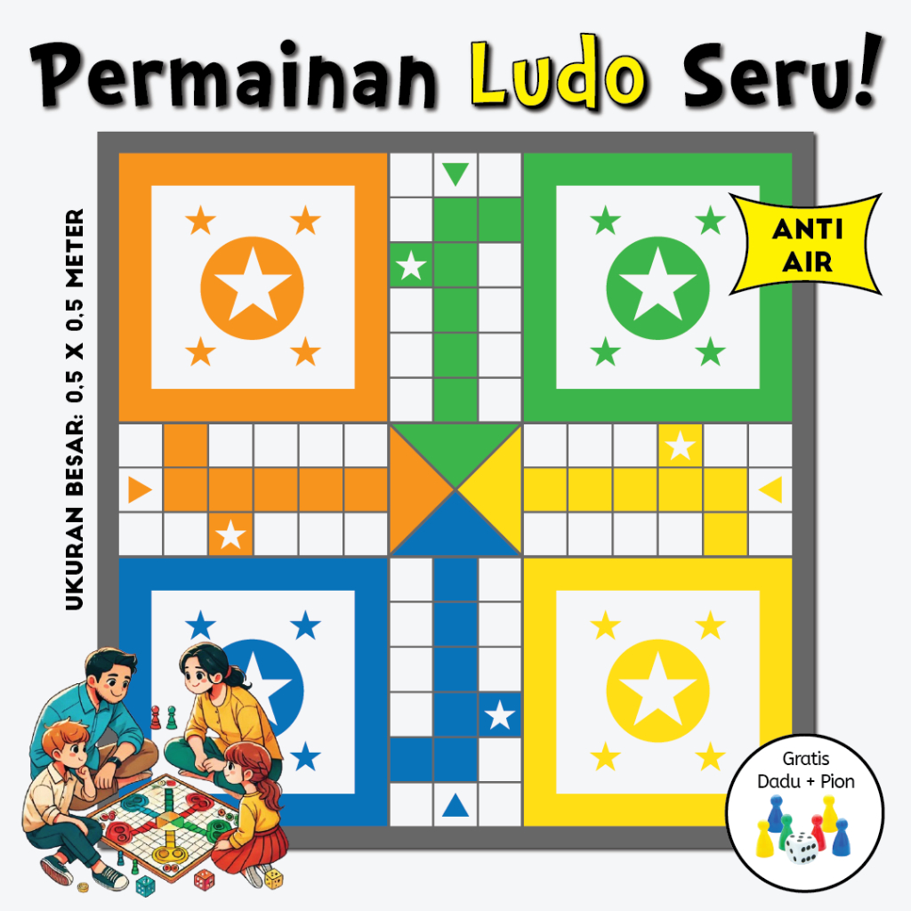 Ludo Mainan Jumbo Ukuran 0,5 Meter Anti Air / Mainan Ludo Seru