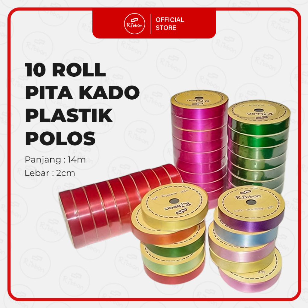 

10 Roll Pita Kado Kecil3/4" Plastik POLOS 2cm Ribbon 1 Slop Pita Jepang 2 cm ( SLOP )