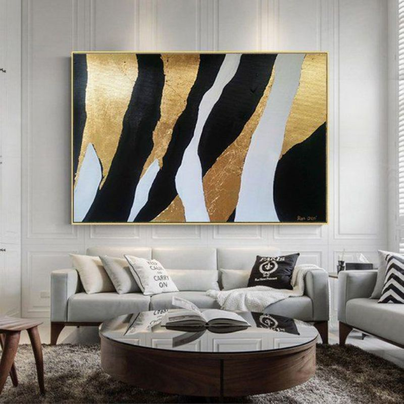 lukisan abstrak modern ,lukisan zebra gold ,lukisan abstrak gold modern+bingkai