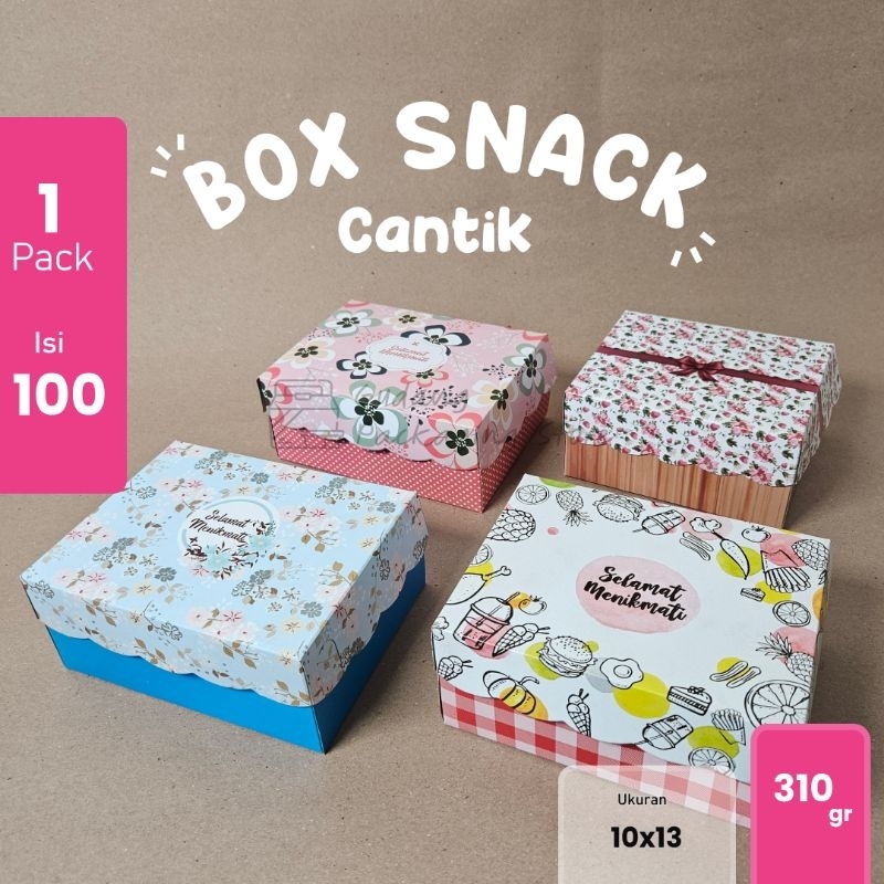 100 pcs / 10x13 / R3K / Box Snack Cantik / Dus Kue Cantik / Box Kue / 310 gr BKC