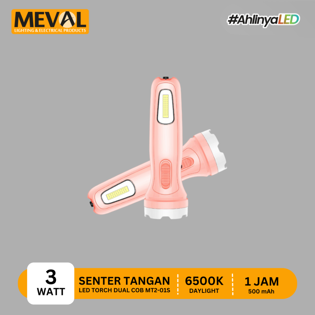 MEVAL Senter Dual Fungsi DUAL COB LED 3 Watt - Salmon