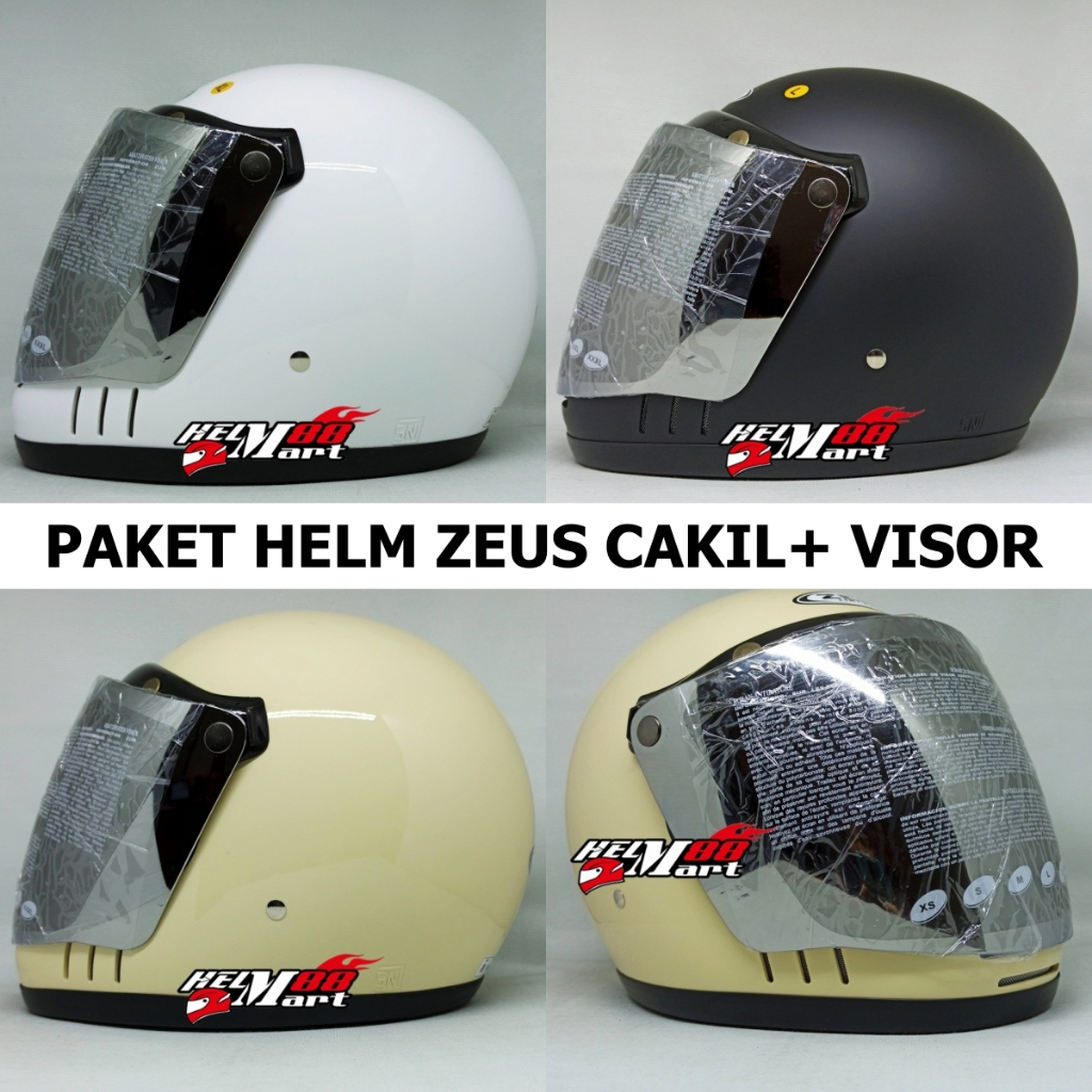 PAKET HELM ZEUS CAKIL VISOR ZS816C + Visor Iridium Silver Zeus ZS-816 ZS816C 816 Cafe Racer Helm Ful