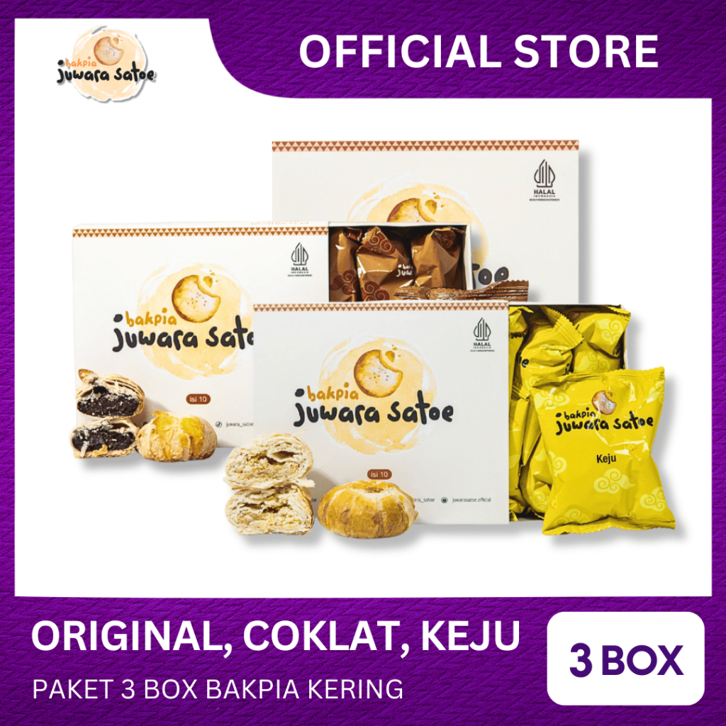 

[ 3 BOX ] PAKET BAKPIA CRISPY (ORI, COKLAT, KEJU) - BAKPIA JUWARA SATOE