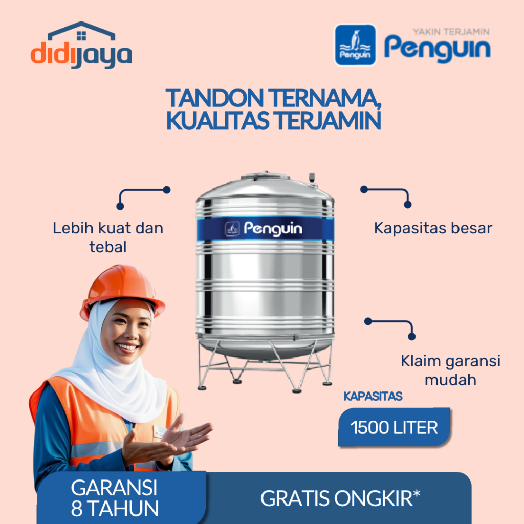 Tangki Air Stainless Steel 1500 Liter Penguin | Toren Air | Tandon Air Stainless Steel TBSK 1500