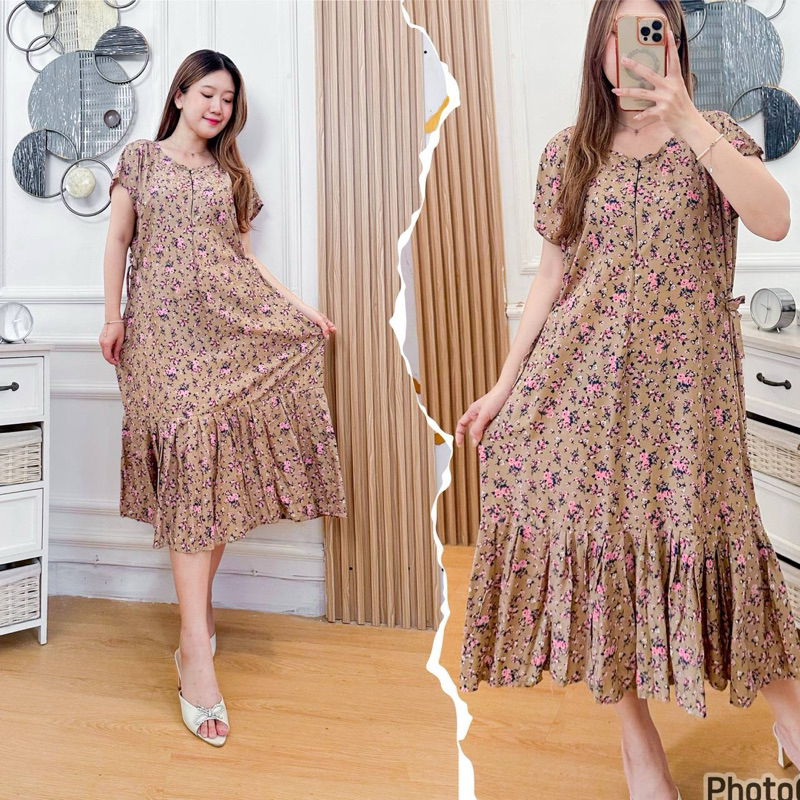 Daster Rufle Daster//Dress Jumbo Bumil Busui Friendly Model Kekinian Tali Samping