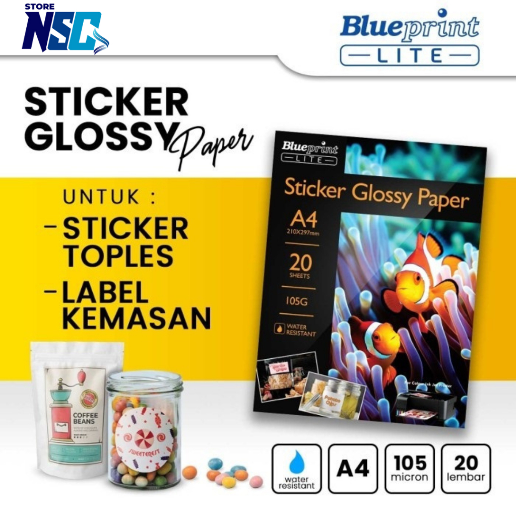 

Kertas Stiker Glossy / Sticker Glossy Paper BLUEPRINT LITE A4 105 micron
