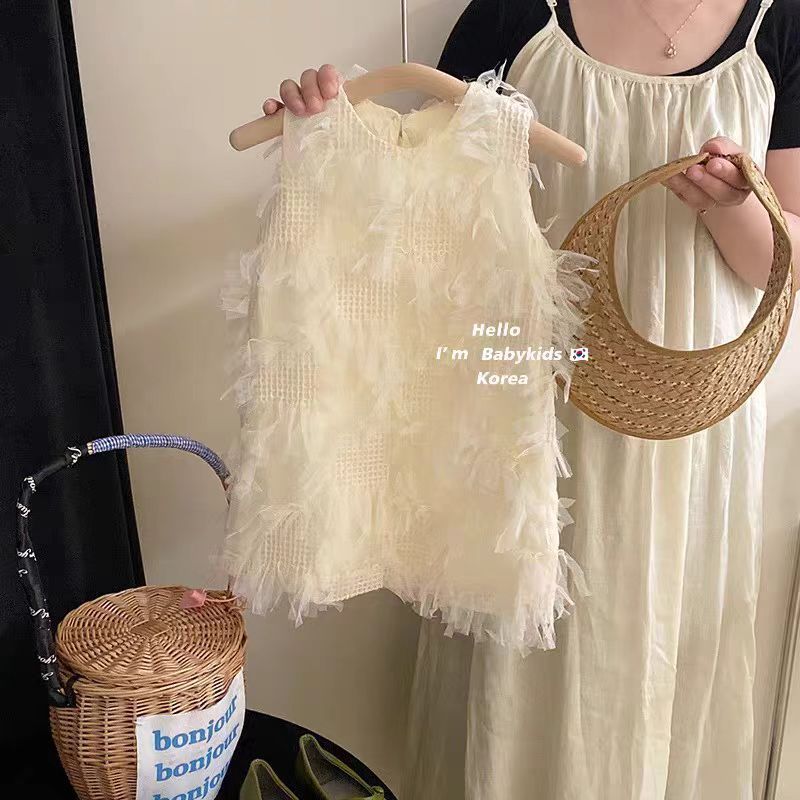 Gaun Anak Perempuan Gaun Musim Panas Baru 2024 untuk Anak-anak dan Tank Top Anak-anak Setengah Baya 