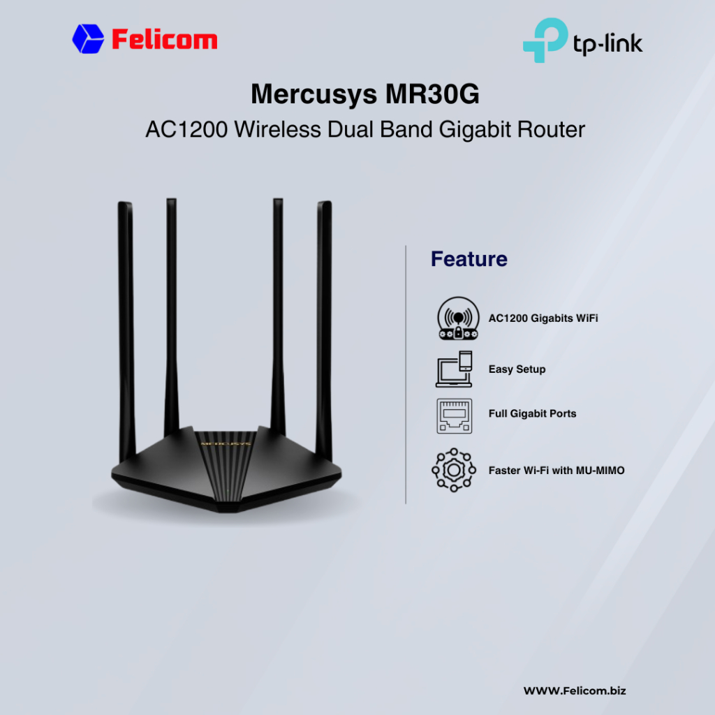 Mercusys MR30G AC1200 Wireless Dual Band Gigabit Router - MR30G