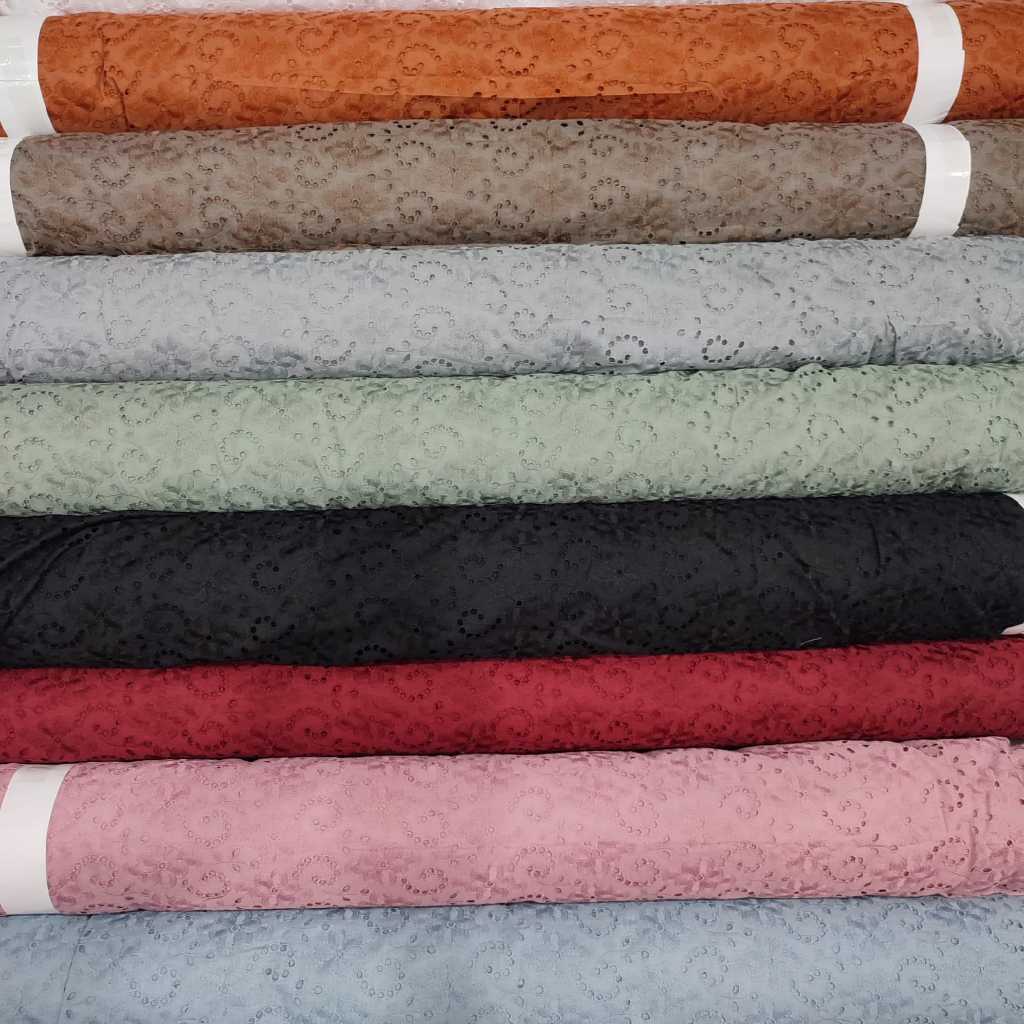 Kain Katun Bordir Emboss Bunga Bahan Mukena Meteran