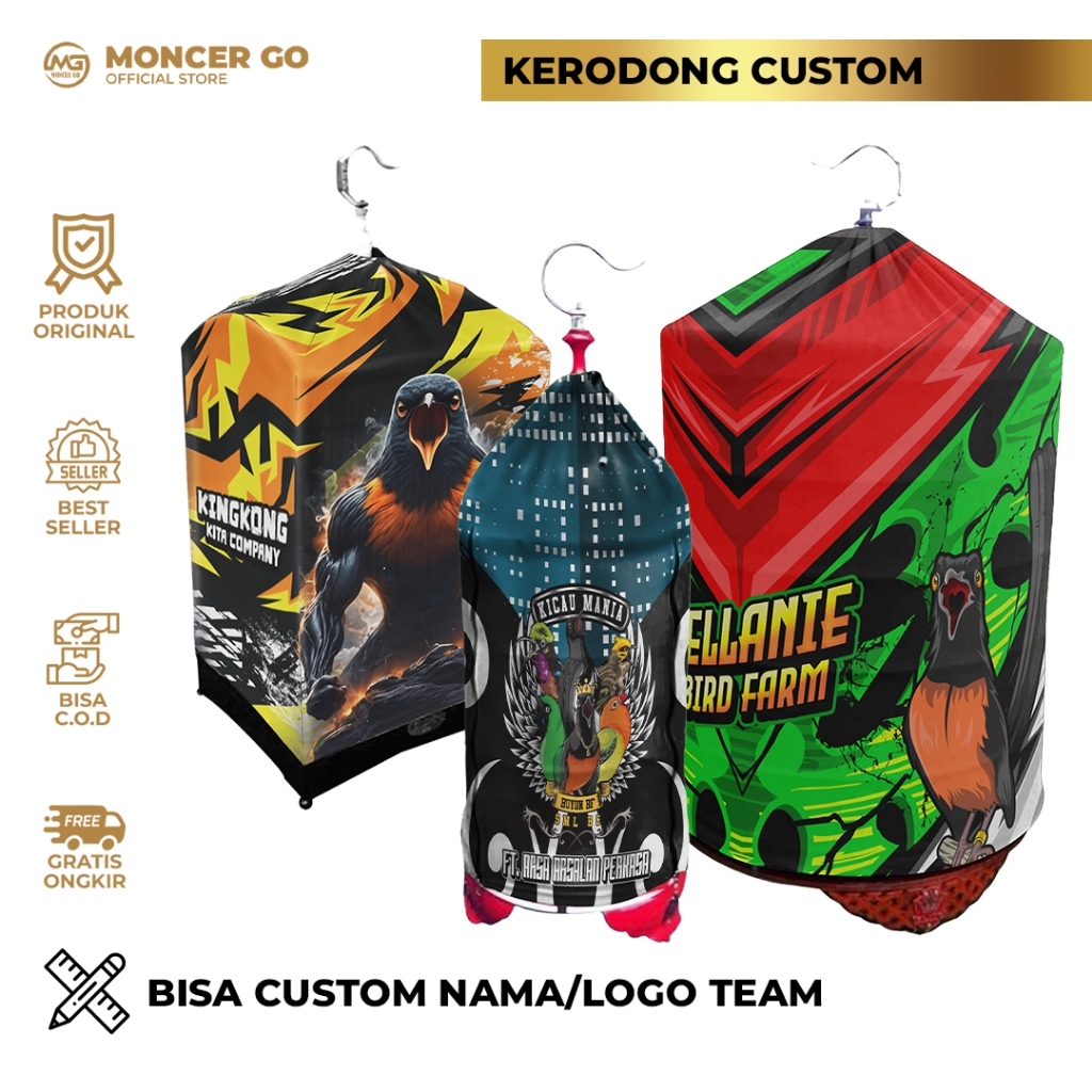 Kerodong Premium Sangkar Bulat Kotak Kosan Lovebird Custom Nama dan Logo - Desain Full Printing Mewa