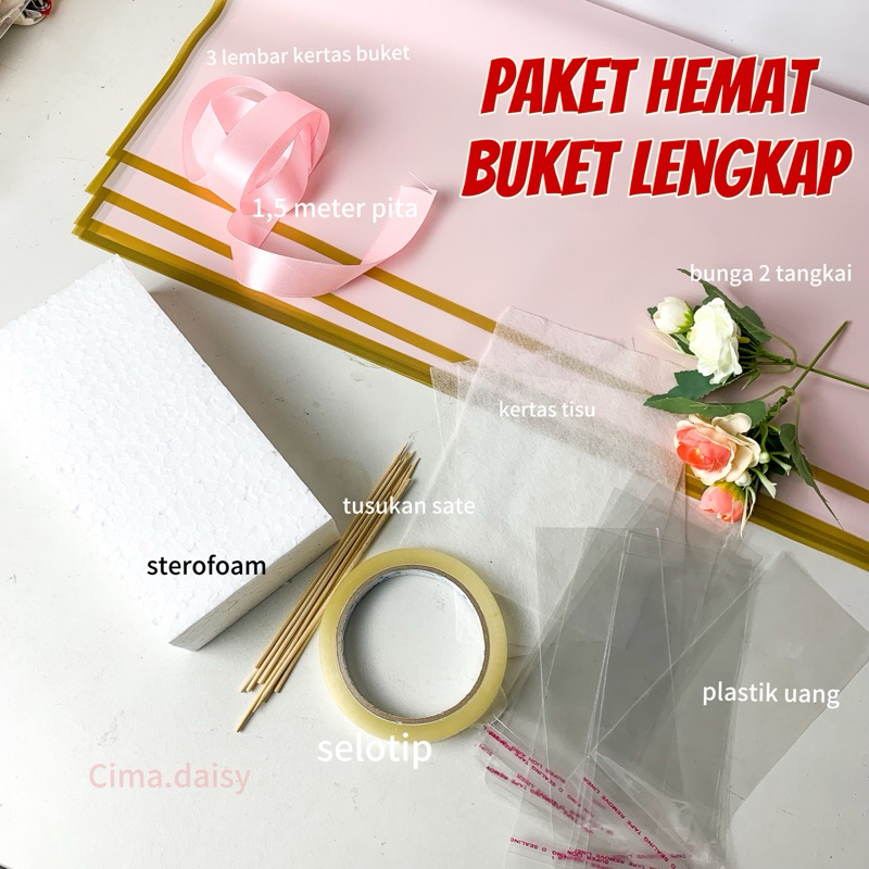 PAKET HEMAT - Bahan buket lengkap murah - diy buket uang bunga boneka