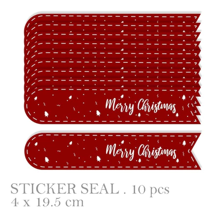 

( 10 pcs ) stiker seal motif merry christmas bahan chromo lintex sticker tempel panjang tutup toples size 4x19.5 cm