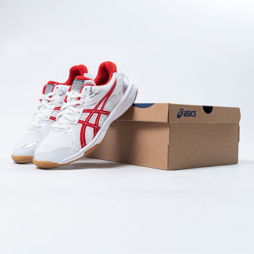 SEPATU BADMINTON ASICS INDOOR COURT RIVRE CS - WHITE CLASSSIC COLLAR RED