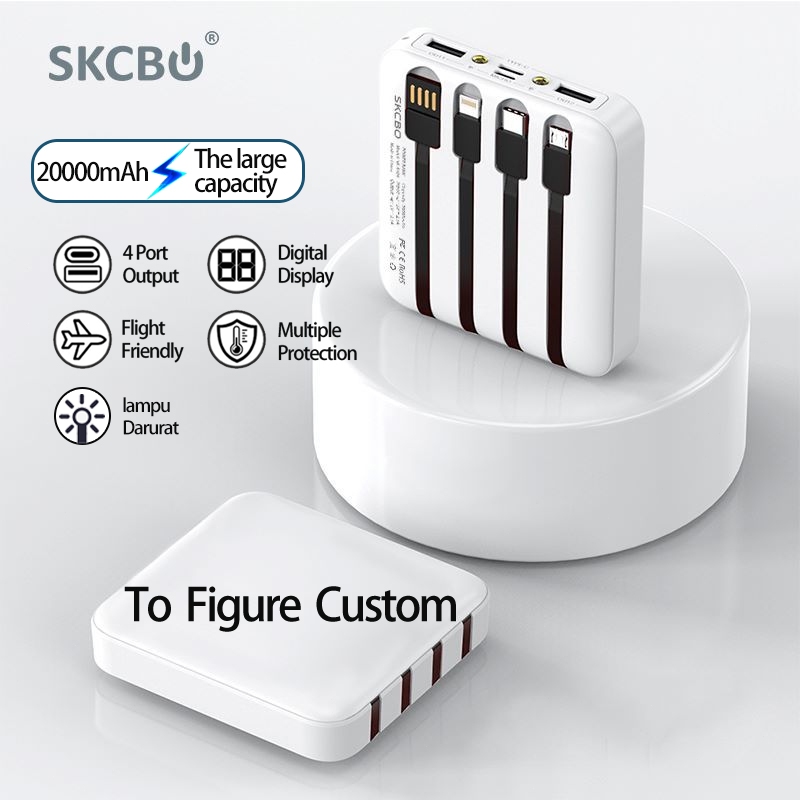 SKCBO A303 Powerbank Custom 20000mah LED built in Cable