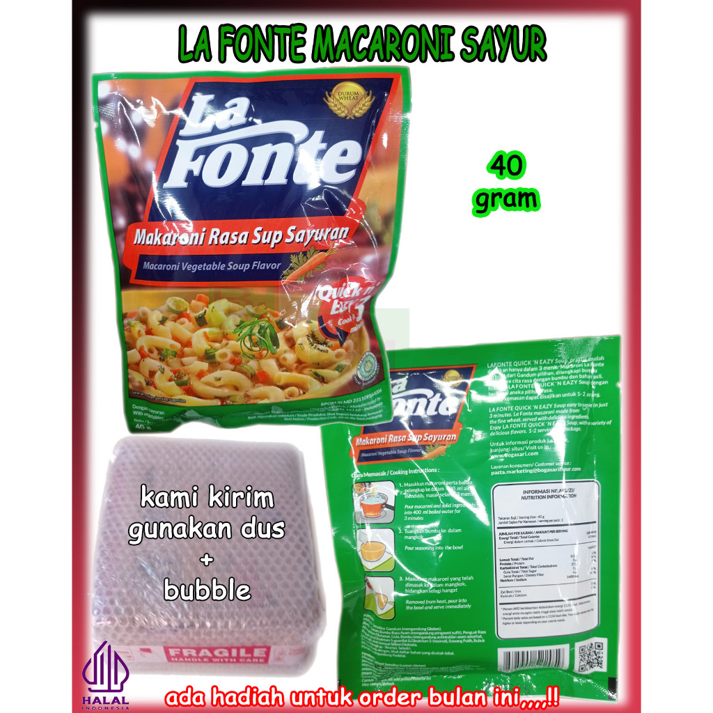 

La Fonte Makaroni Makroni Macaroni Rasa Sup Sayuran Kemasan 40 Gram