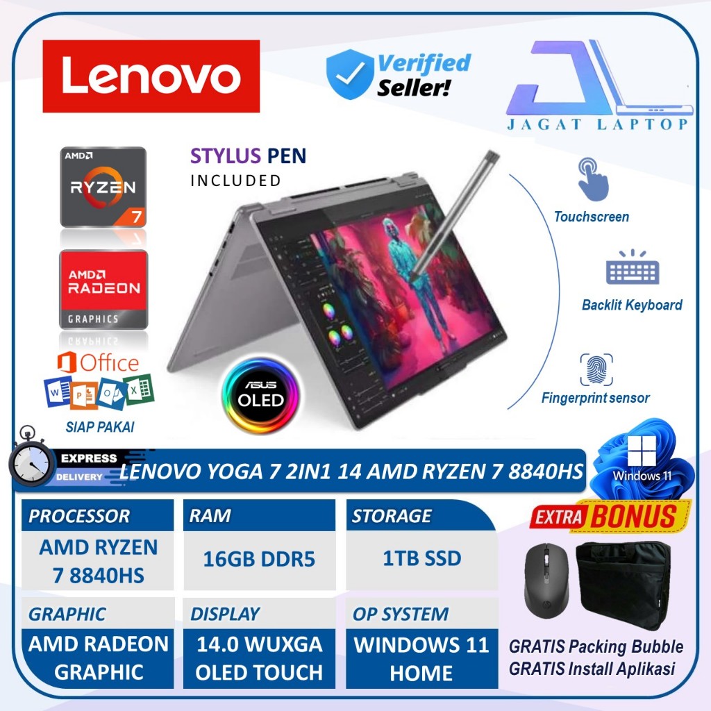 Laptop Lenovo Yoga 7 2in1 14 Amd Ryzen 7 8840hs 16gb 1tb Ssd Radeon 780m 14.0" WUXGA OLED