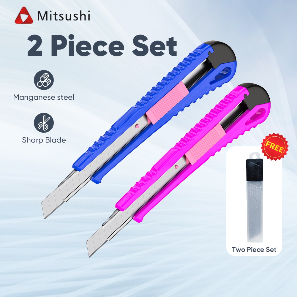 

Mitsushi 2PCS Cutter Kecil 5 Inci / Pemotong Kertas Kardus Serbaguna Gratis Isi Cutter / Cutter Blade