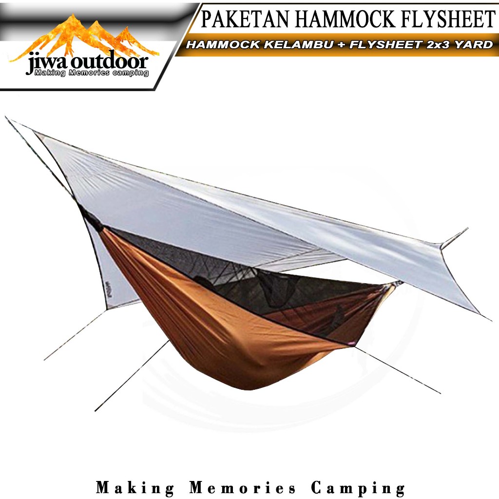 paketan hammock kelambu + flysheet tenda waterproof 2x3 yard paket hemat hammock flysheet camping