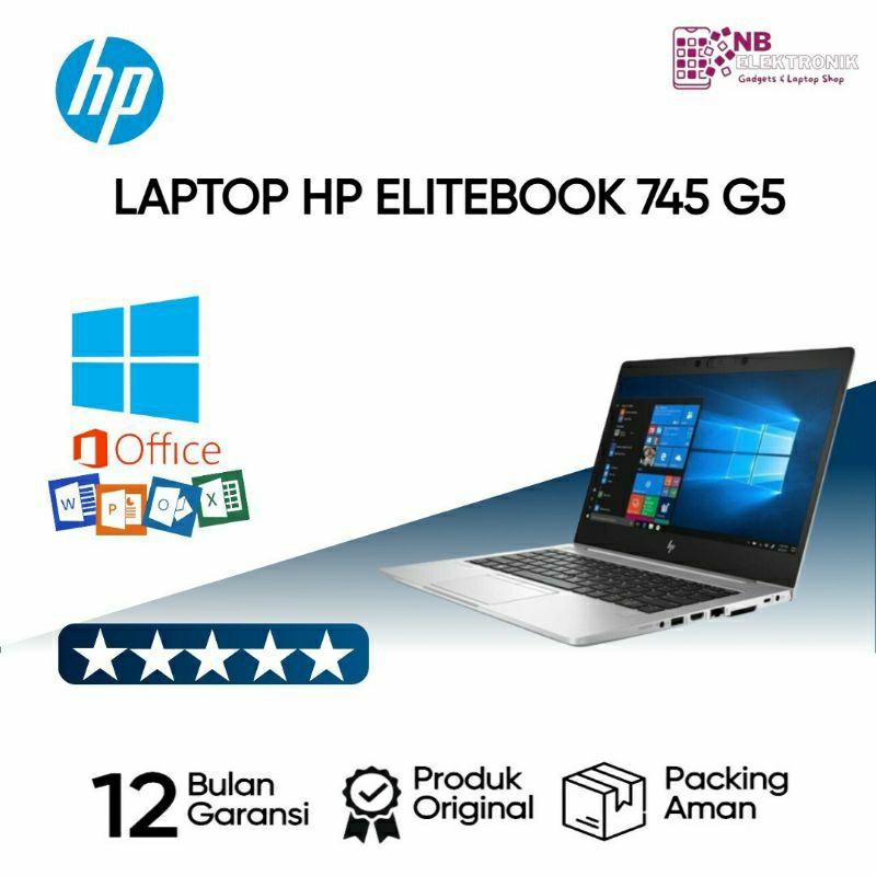 HP elitebook 745 G5 AMD ryzen 5 PRO| 16GB | SSD 512 | RADEON VEGA 8 | WINDOWS | FREE TAS & OFFICE