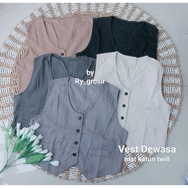 Vest Wanita Dewasa Kekinian Bahan Katun Twill Polos Ukuran Standar Dan Jumbo