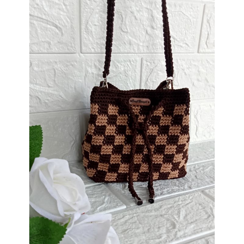 tas mini/tas rajut motif catur/tas cantik