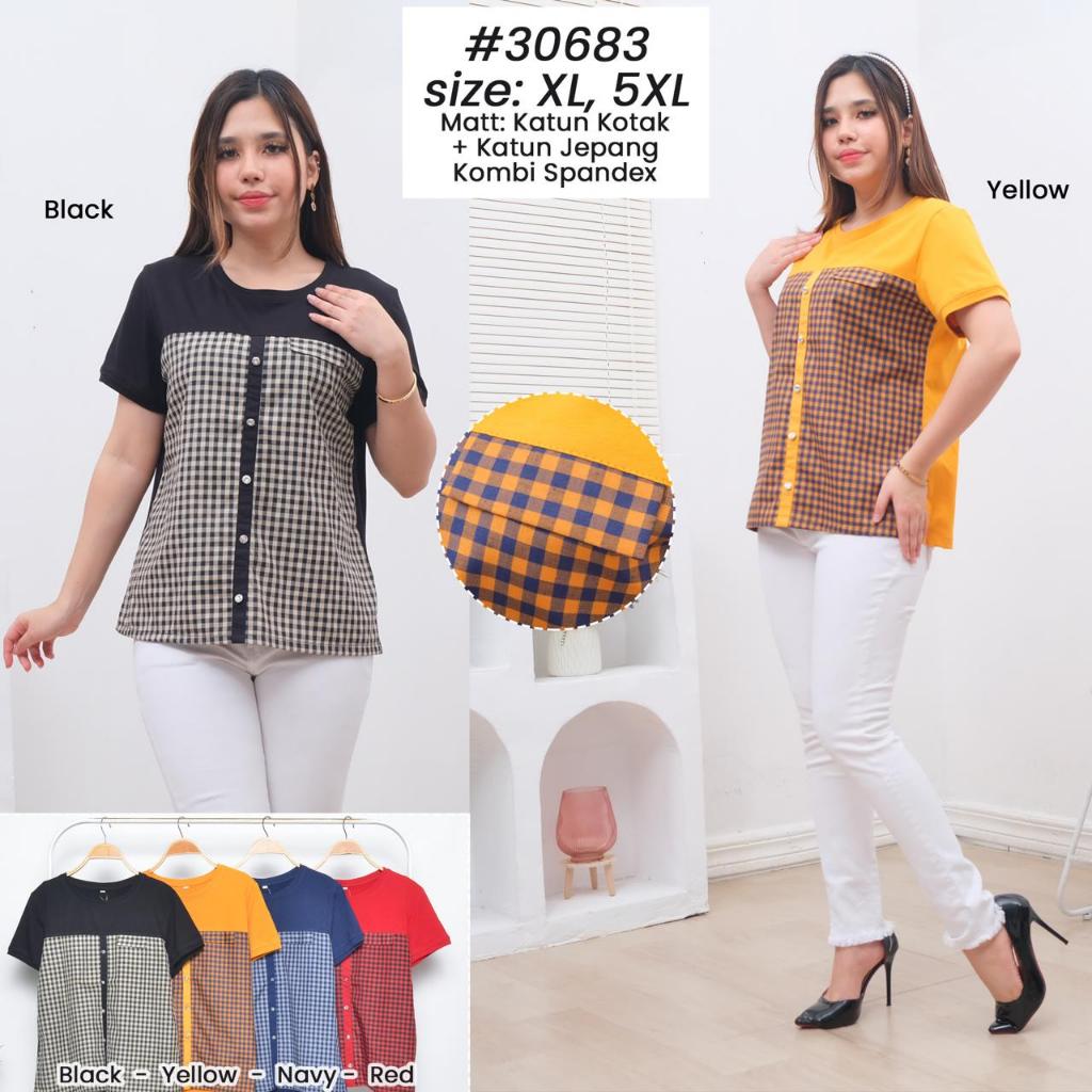 CUBIC Blouse Pendek Katun Kaos Stretch Daily Wanita 30683 Size XL Dan 5L