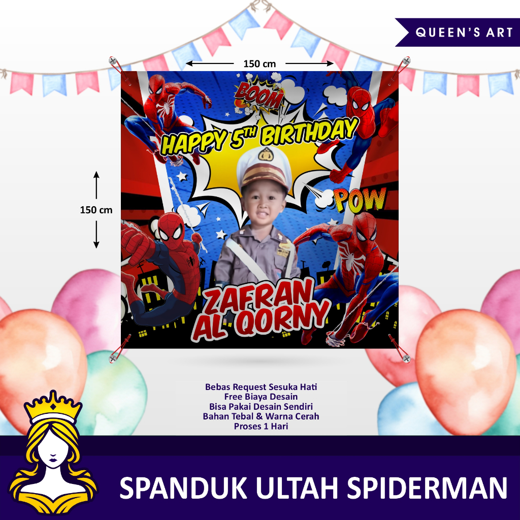 Spanduk ulang tahun anak tema spiderman / spanduk ultah spider man / spanduk spiderman