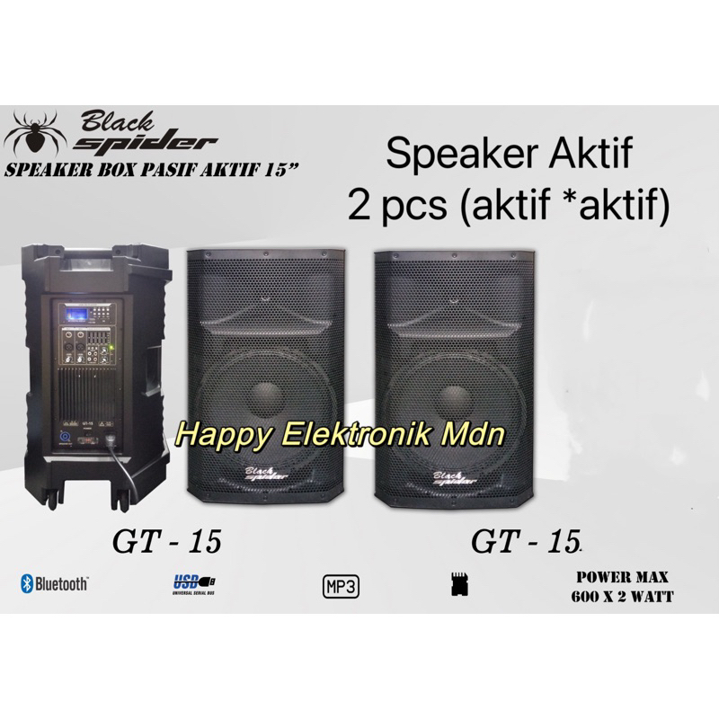 SPEAKER BLACK SPIDER AKTIF 2 PCS SPEAKER BLACKSPDIER GT15 BLACKSPIDER 15 inch Speaker AKTIF  GT 15 A