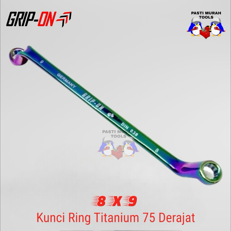 GRIP ON 18-851 KUNCI RING 8 X 9 MM TITANIUM BENGKOK RING SPANNER 8X9