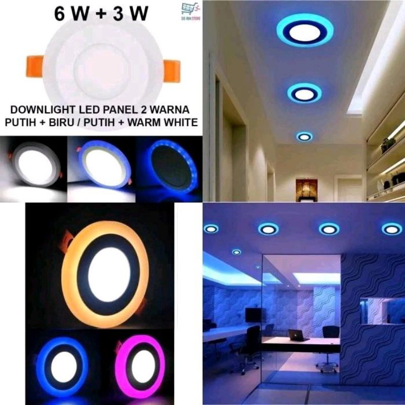 Lampu Downlight LED Panel 2 Warna 6W Putih+3W Pink Inbow Putih+Pink Merk Waseo