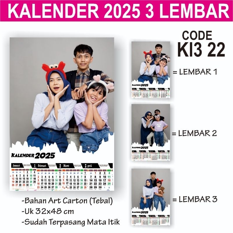 

KALENDER CUSTOM FOTO / KALENDER 2025 / KALENDER FOTO/3 LEMBAR