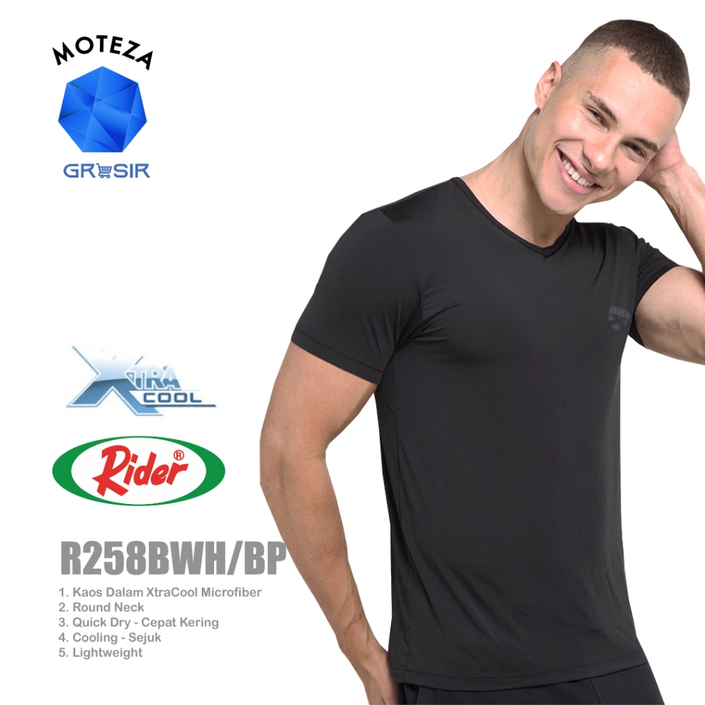 Grosir [Min 3 Pcs] RIDER R 258 BW - Kaos Dalam Xtracool Pria T-Shirt - Round Neck | S M L XL