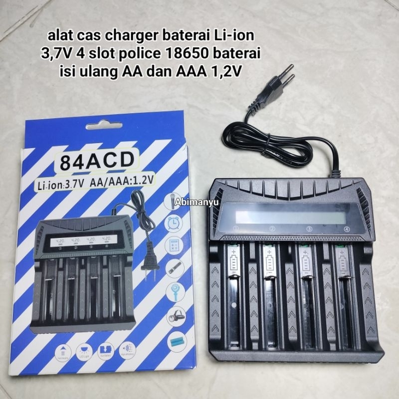 alat cas 84ACD charger baterai Li-ion 3,7V 4 slot police 18650 baterai isi ulang AA dan AAA 1,2V sp
