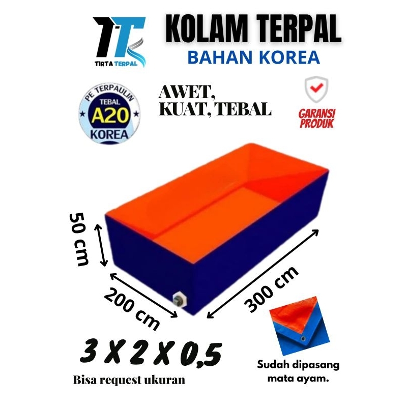 Terpal Kolam Murah Terpal Ikan Kotak 300x200x50 / 3x2x0,5 Bahan Bucheon Hit Korea A20 Termurah